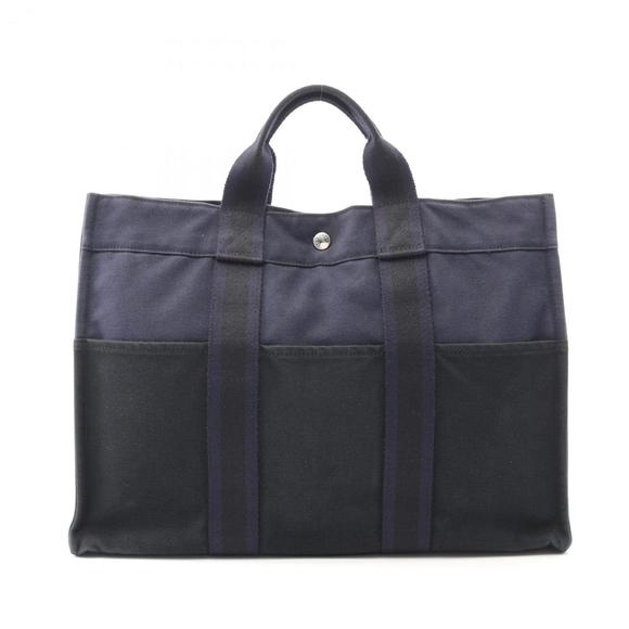 Hermes Hermès Foul Tou MM Tote Bag, Canvas, Women's, Navy and Black - Picture 1 of 11